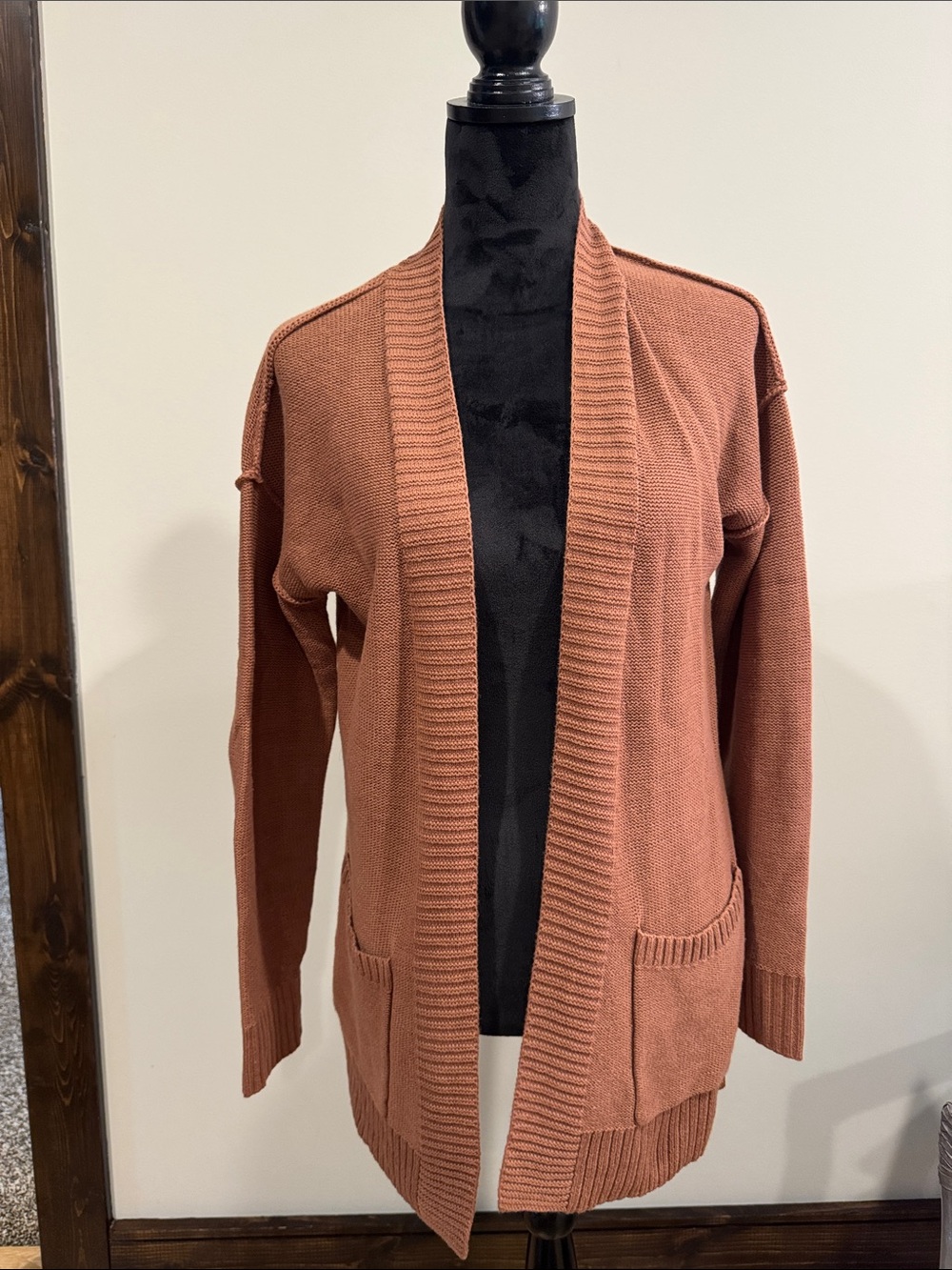 Women's Open-Front Rust Cardigan Sweater